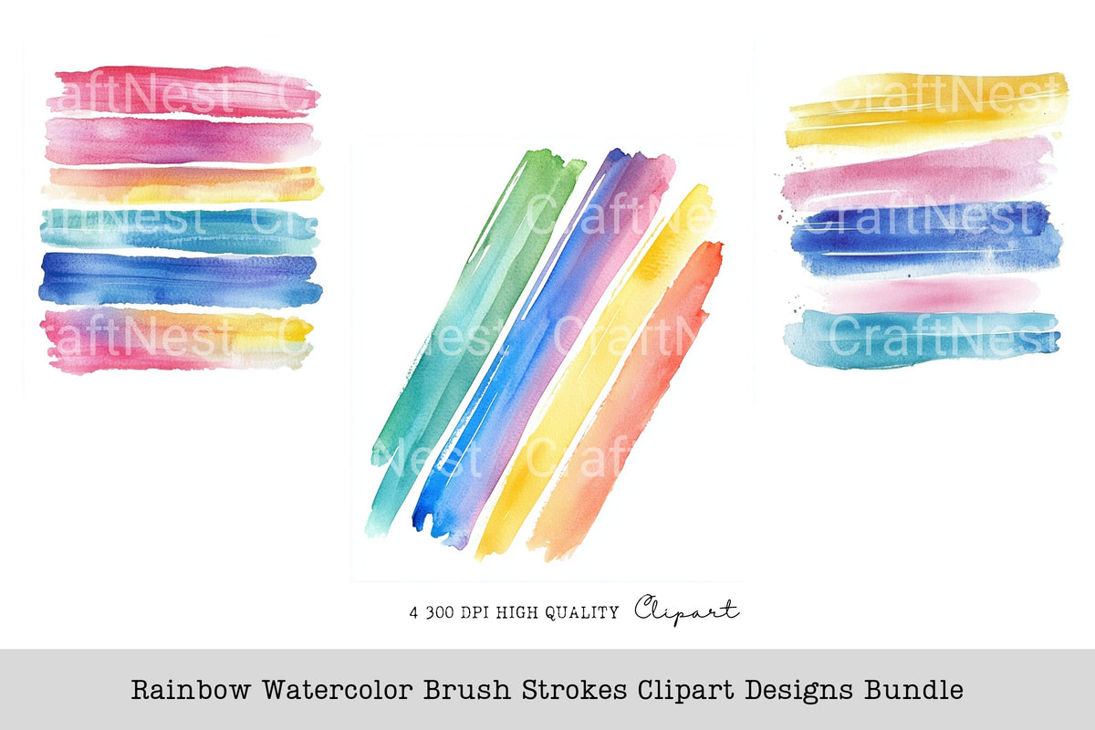 Rainbow Brush Strokes Designs Clipart Bundle