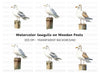 Seagulls on Wooden Posts Clipart Bundle