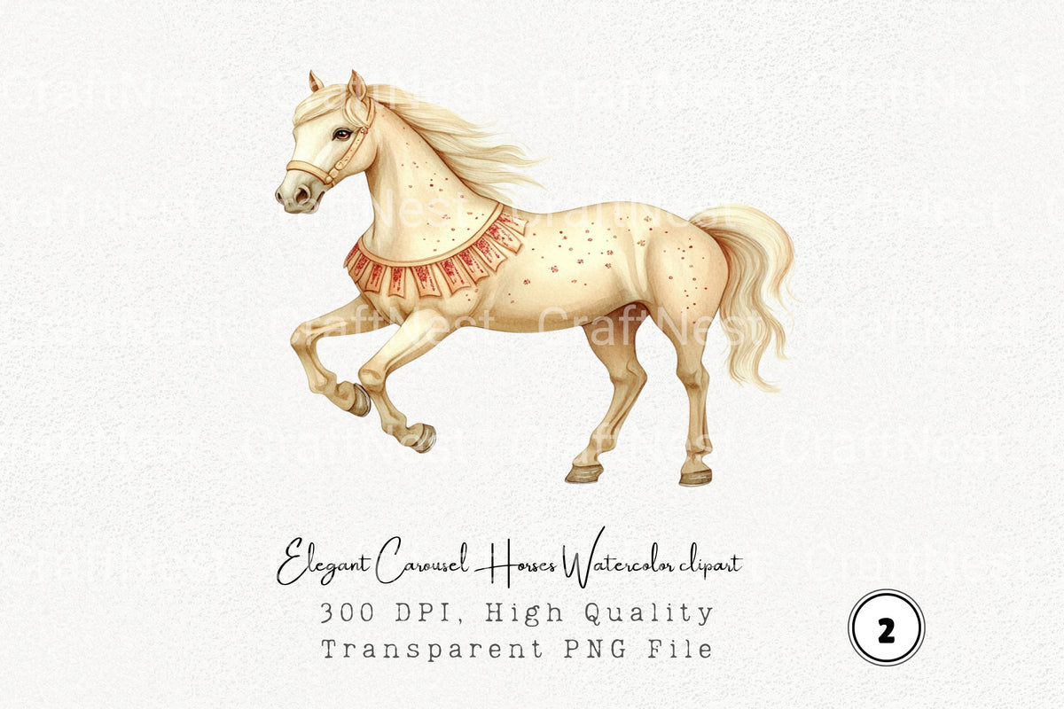 Elegant Carousel Horses Clipart Bundle