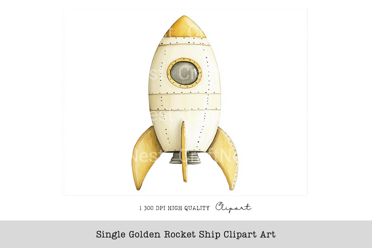 Single Golden Rocket Ship Clipart Bundle