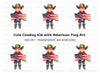 Patriotic Cowboy Kid with US Flag Clipart Bundle