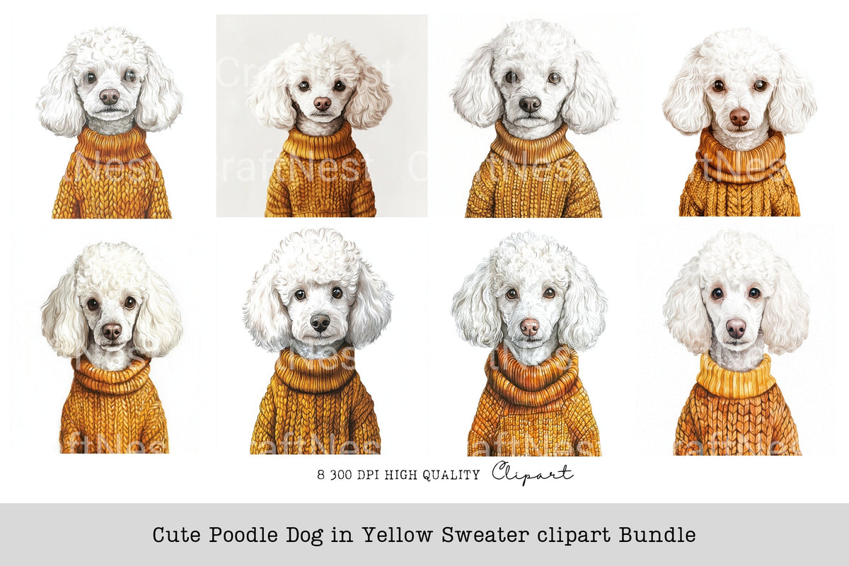 Cute Poodle Dog In Yellow Sweater Clipart Bundle