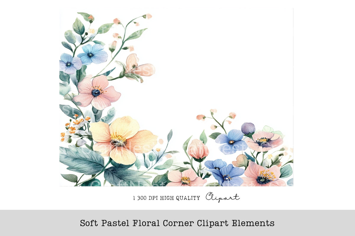 Soft Pastel Floral Corner Elements Clipart Bundle