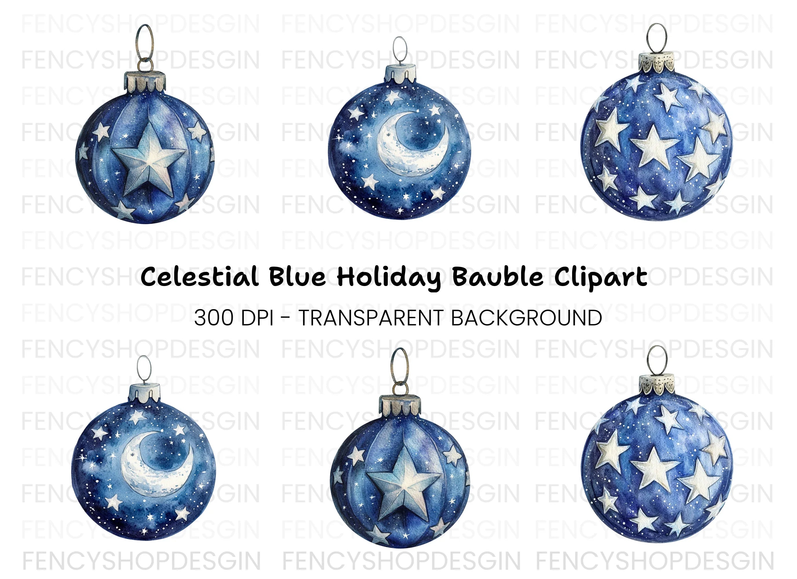 Blue Christmas Ornaments Clipart Bundle
