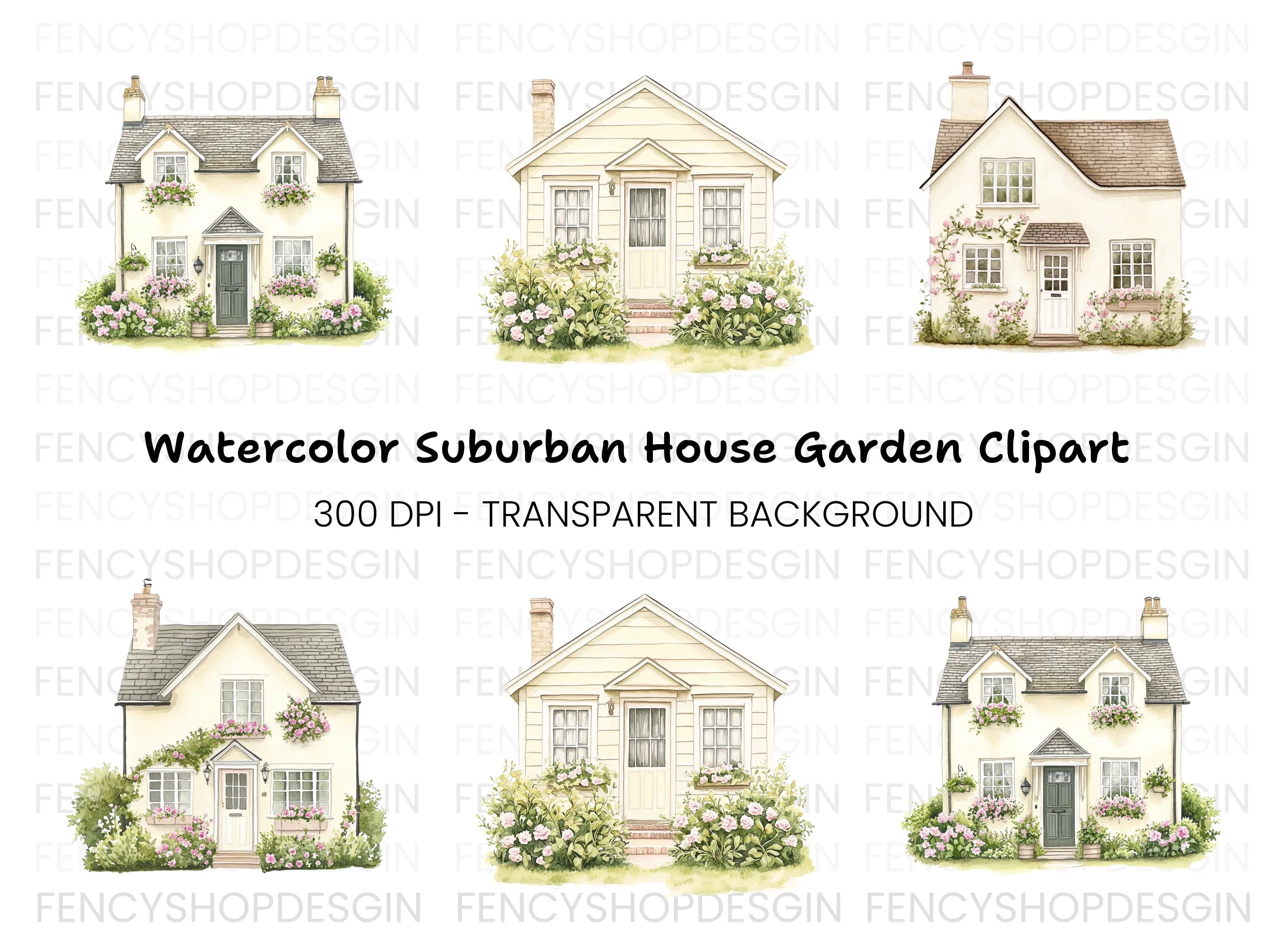 Charming Cottage Homes Clipart Bundle