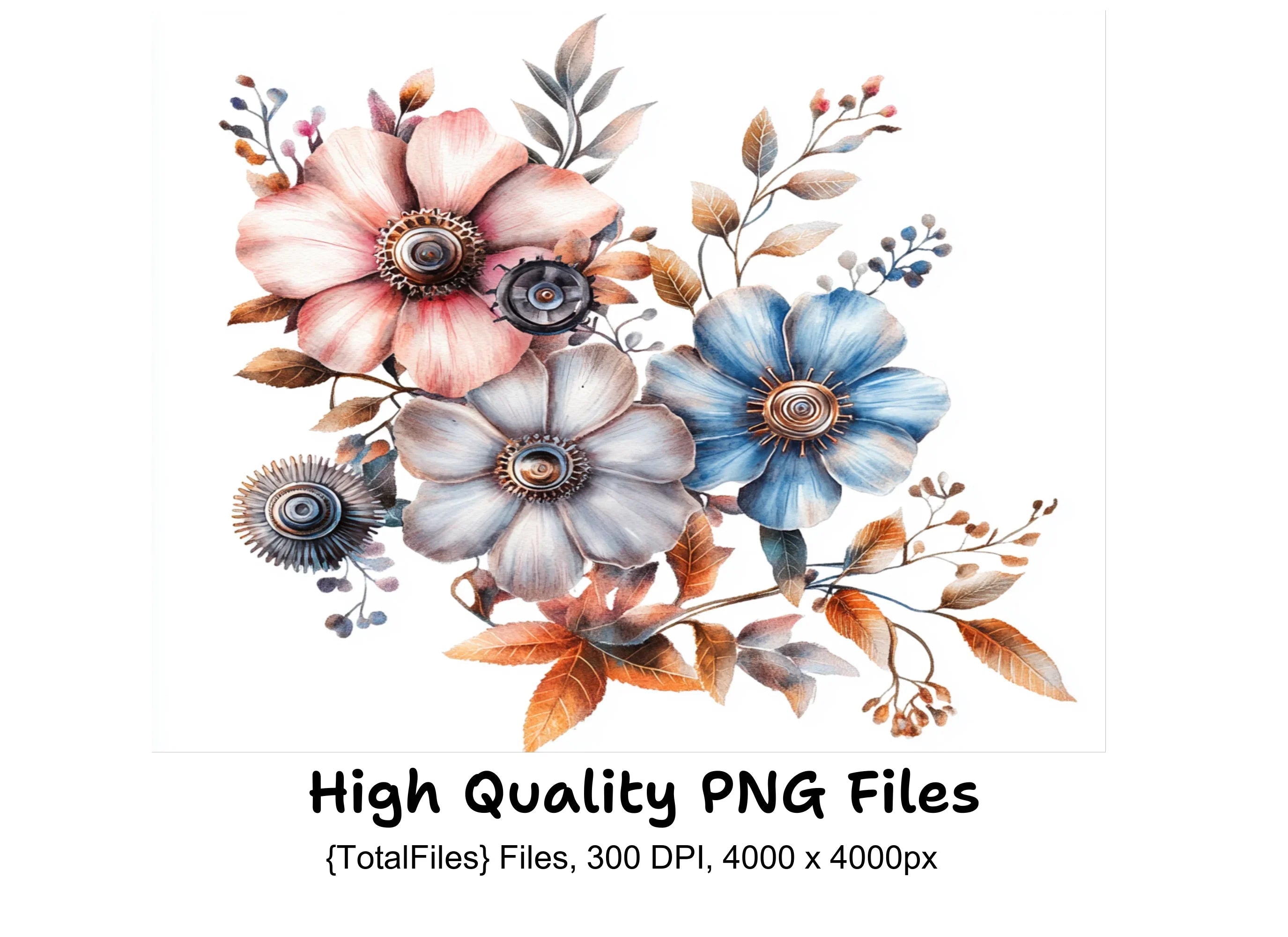 Steampunk Floral Bouquet Clipart Bundle
