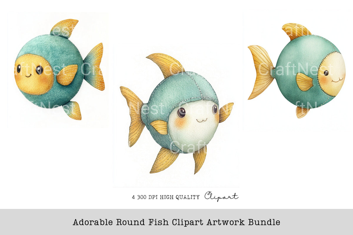 Adorable Round Fish Artwork Clipart Bundle