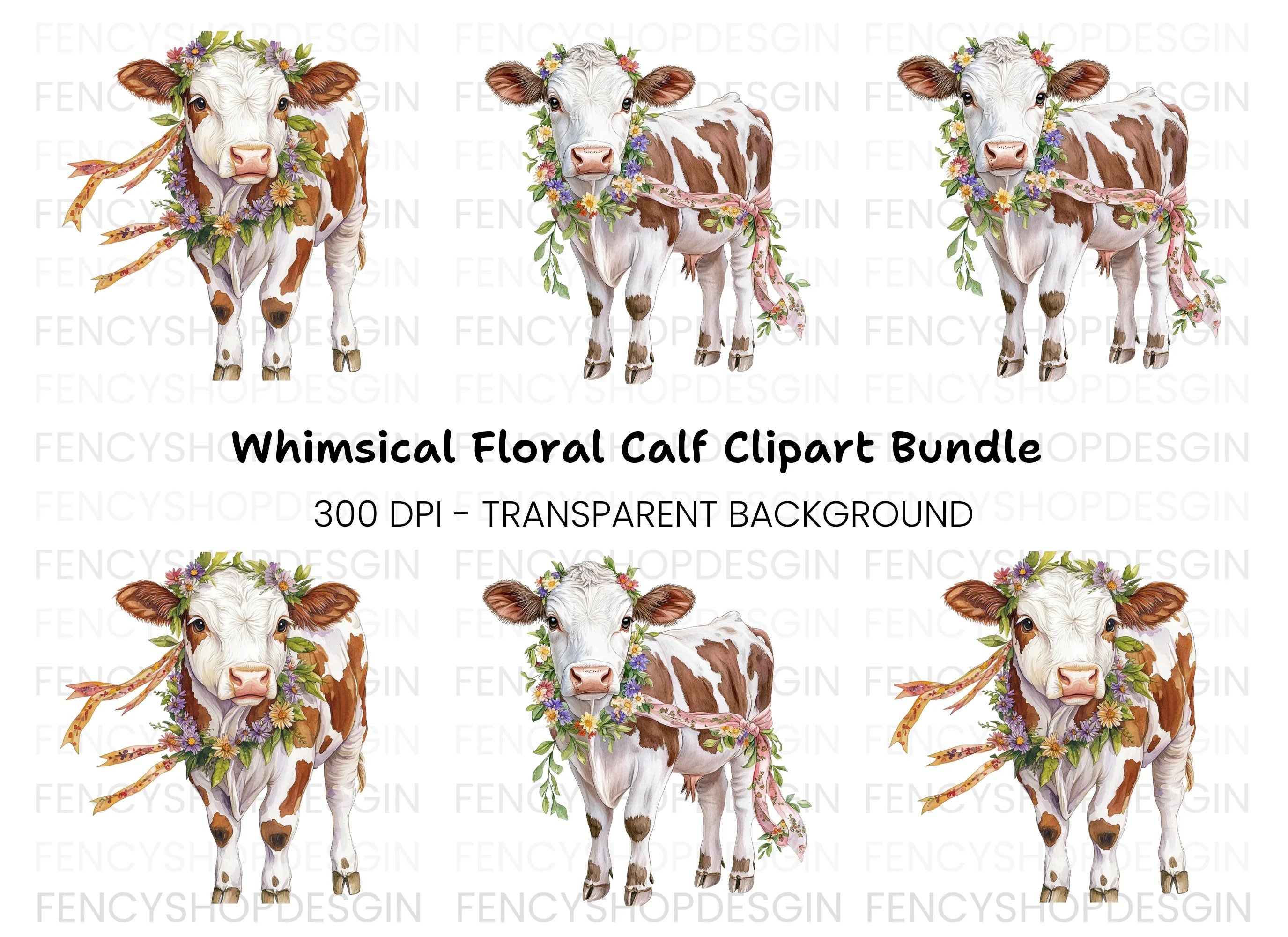 Cute Floral Calf Clipart Bundle