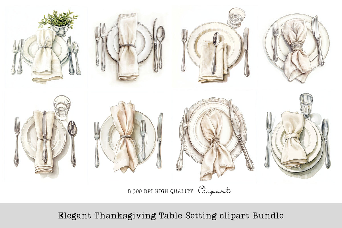 Elegant Thanksgiving Table Setting Clipart Bundle