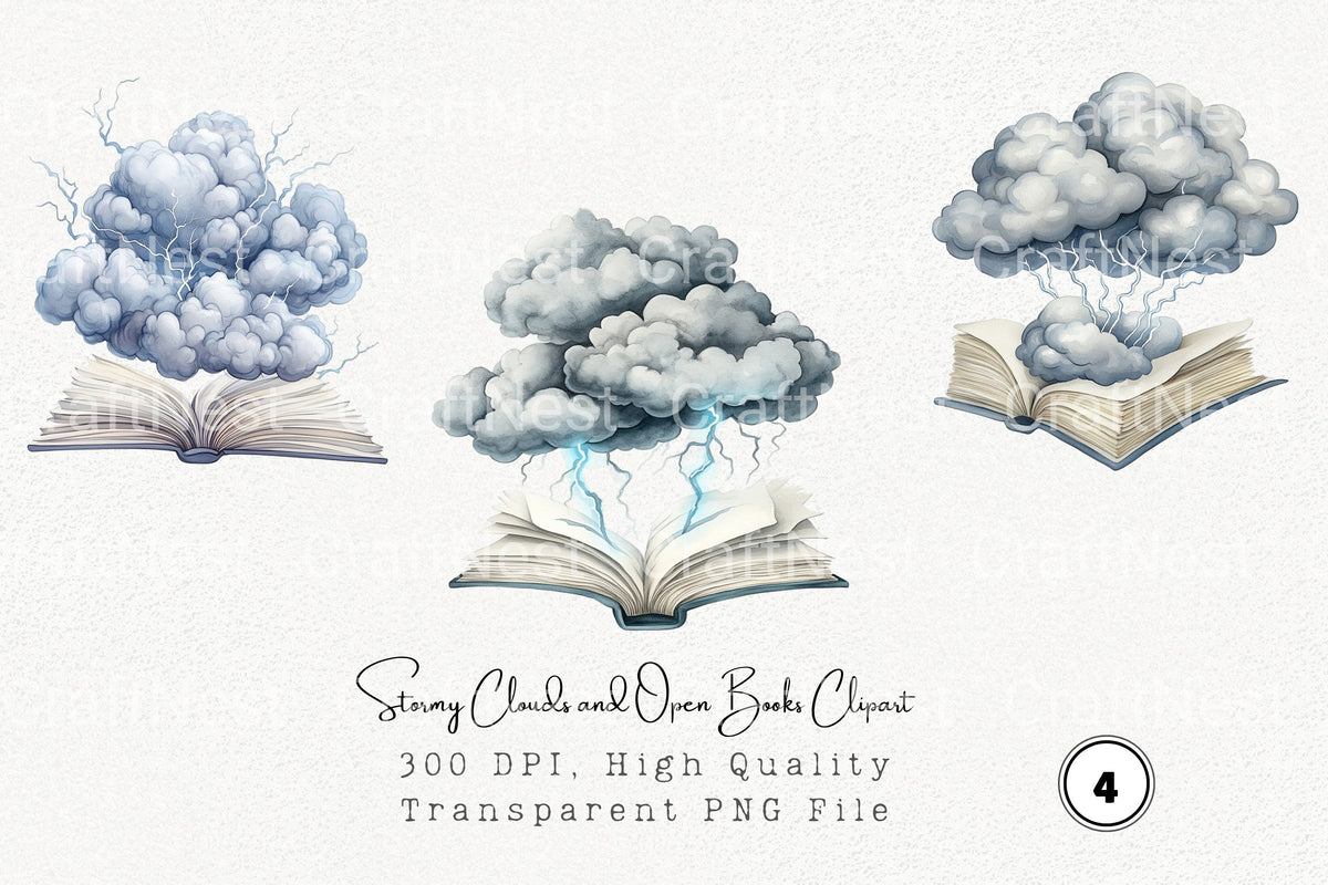 Stormy Clouds And Open Books Clipart Planner