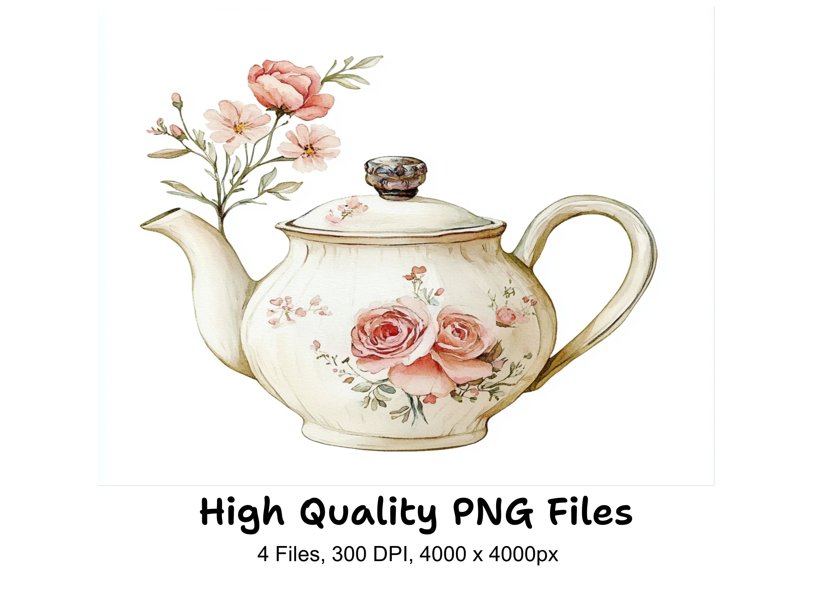 Shabby Chic Teapot Clipart Bundle