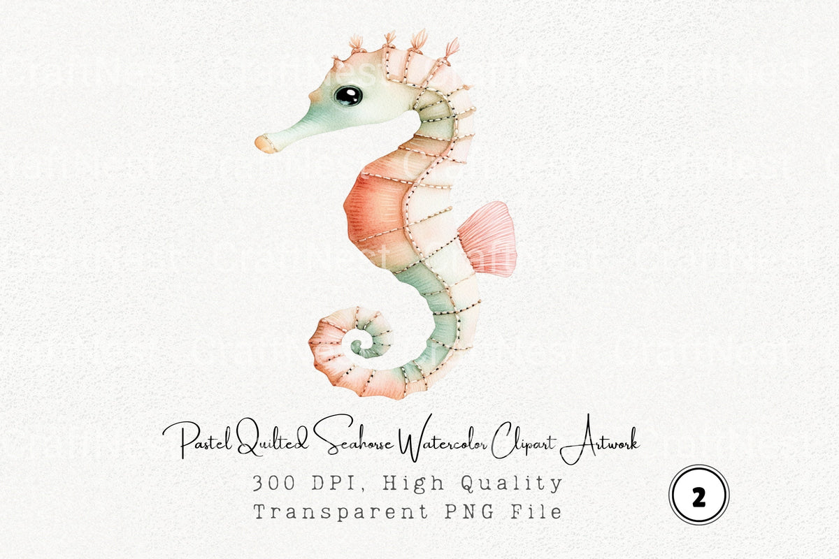 Pastel Quilted Seahorse Artwork Clipart Bundle