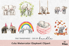 Cute Elephant Clipart Bundle - CraftNest - Digital Crafting and Art