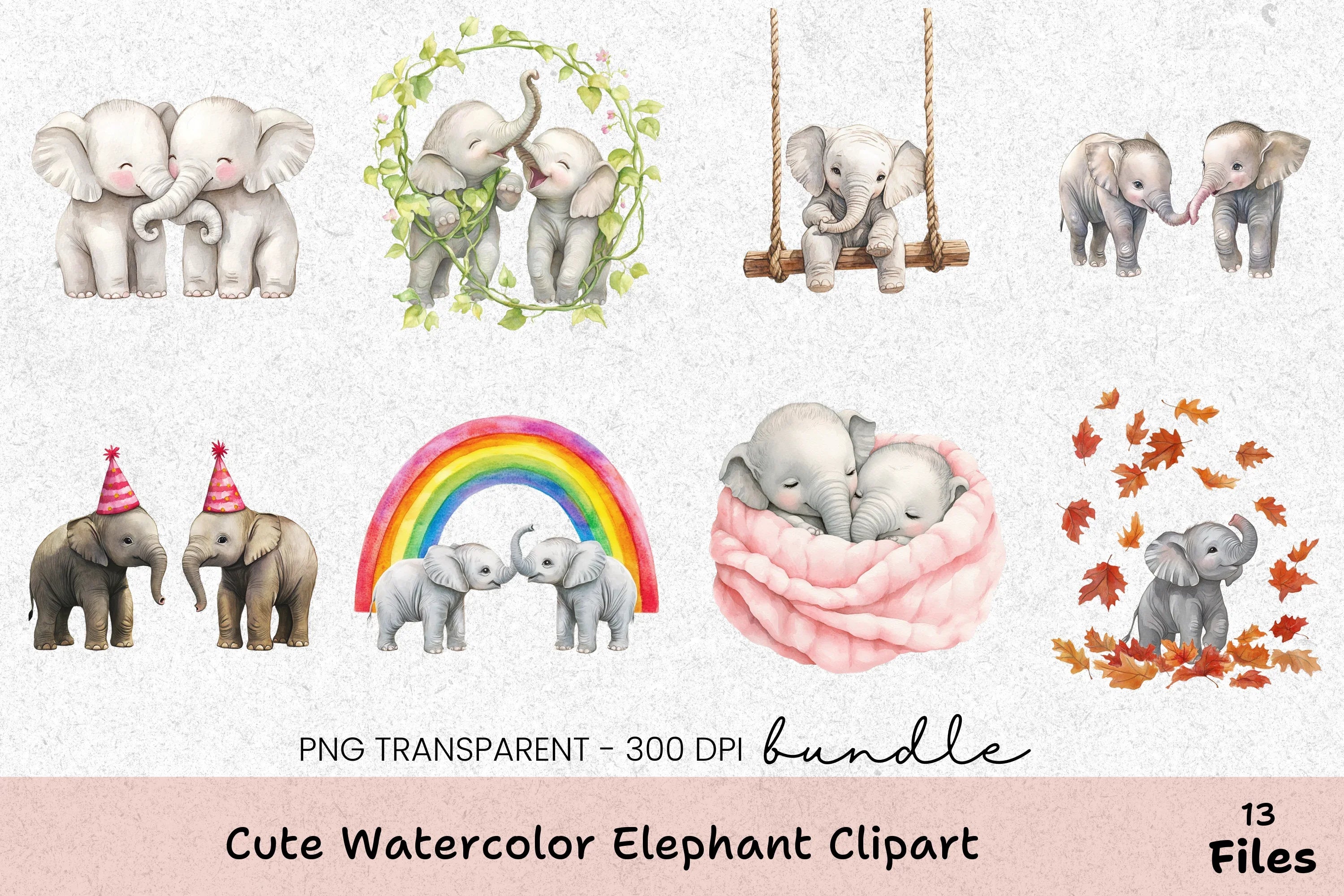 Cute Elephant Clipart Bundle - CraftNest - Digital Crafting and Art