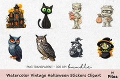 Vintage Halloween Stickers Clipart Bundle - CraftNest - Digital Crafting and Art