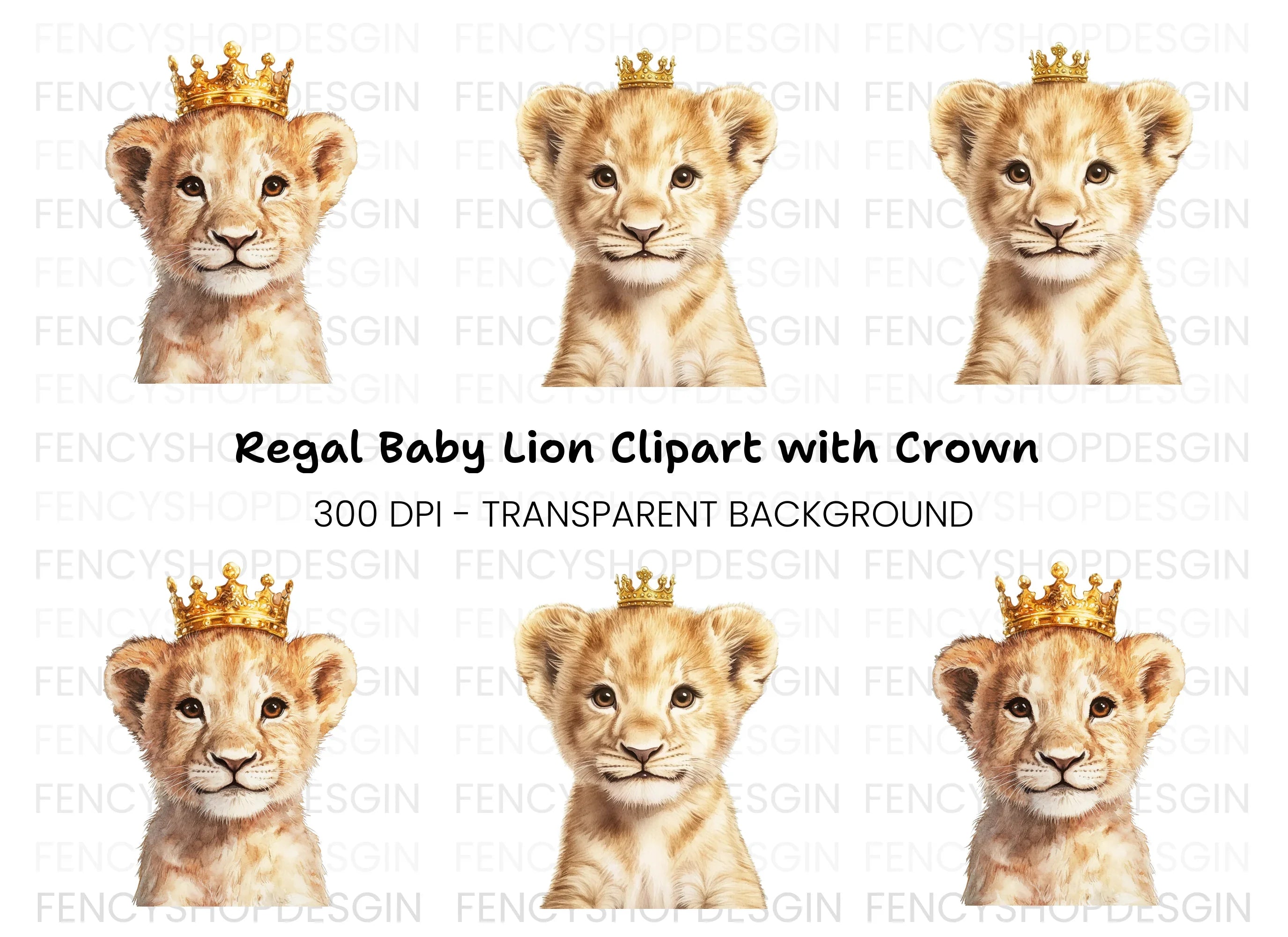 Adorable Lion Cub with Crown Clipart Bundle