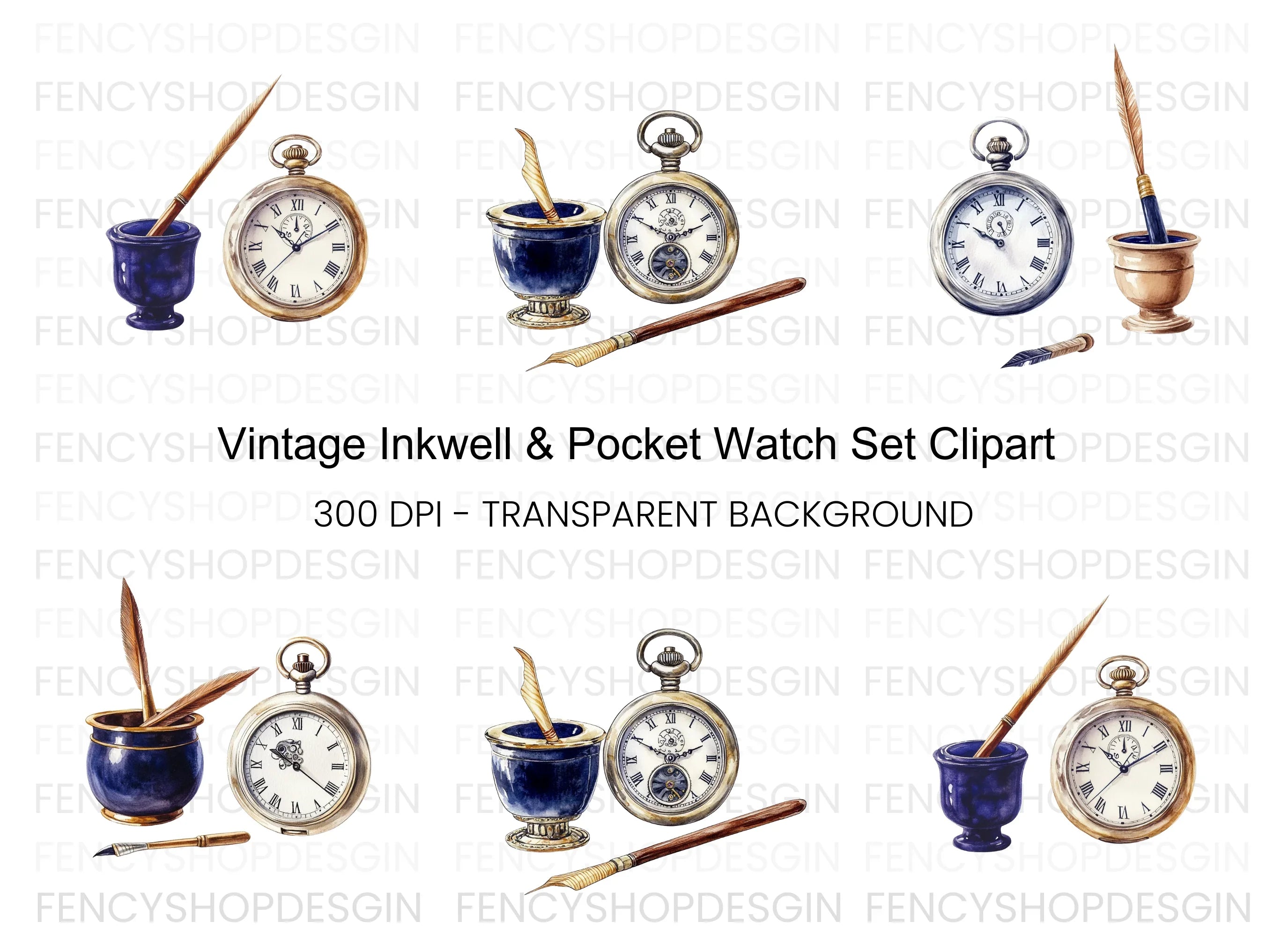Vintage Writing Tools Clipart Bundle