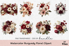 Burgundy Floral Clipart Bundle - CraftNest - Digital Crafting and Art