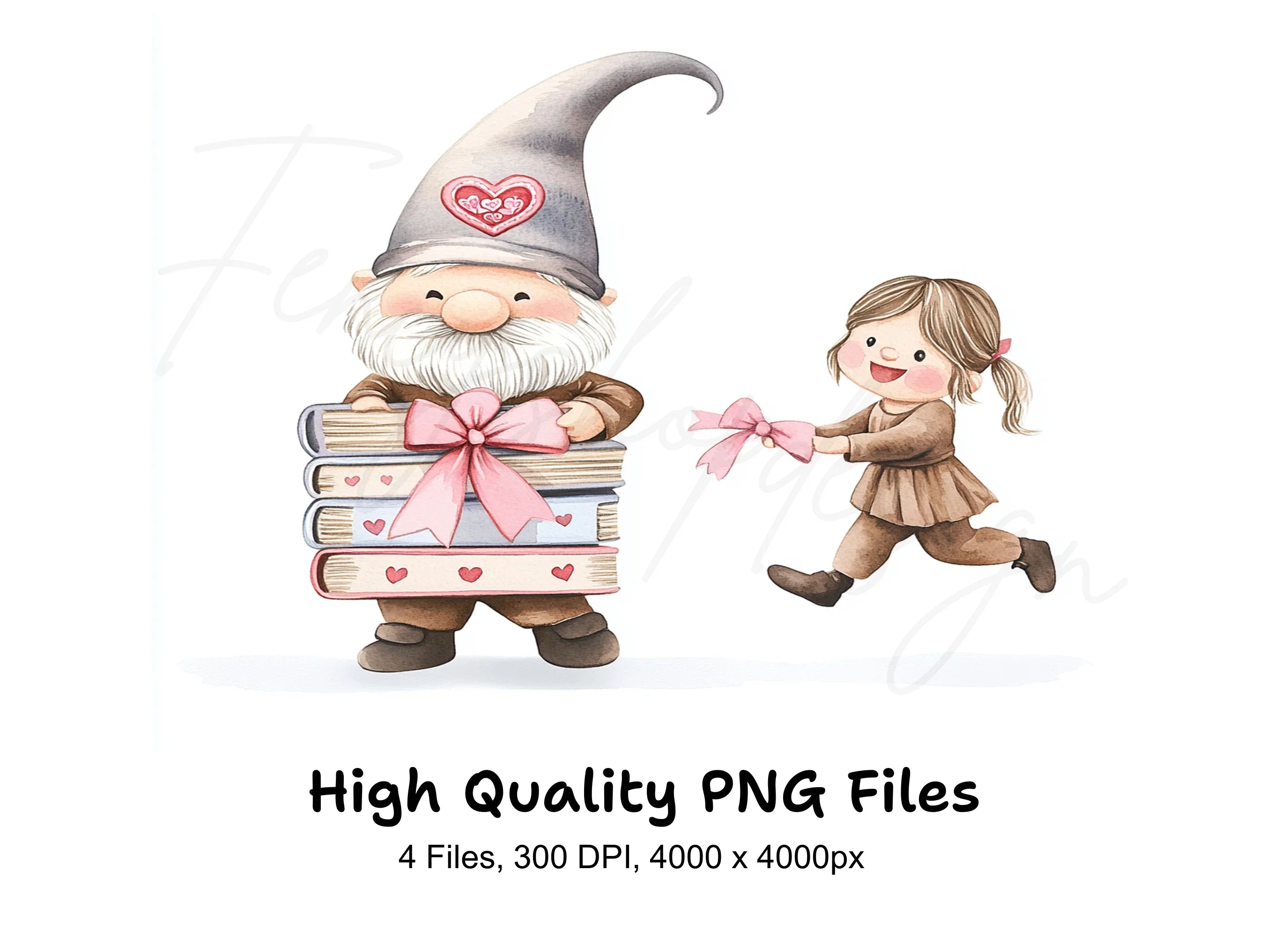 Cute Gnomes and Girls with Books Clipart Bundle