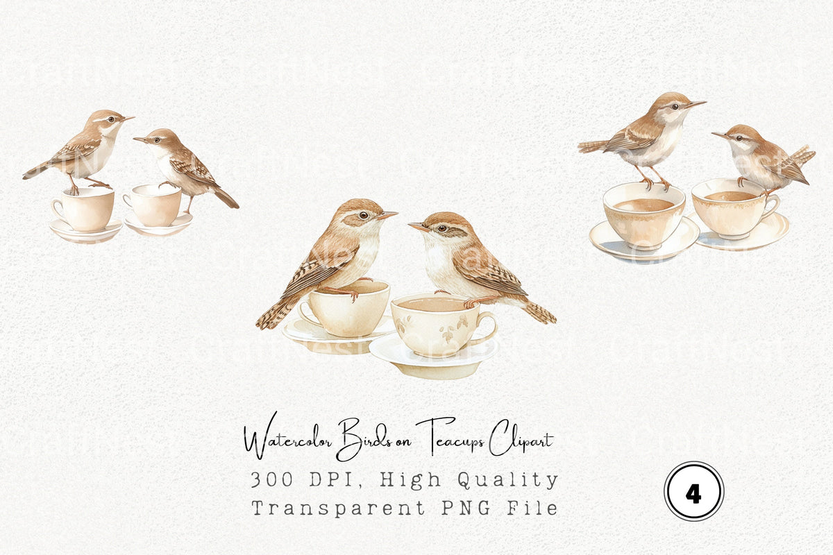 Birds On Teacups Clipart Bundle