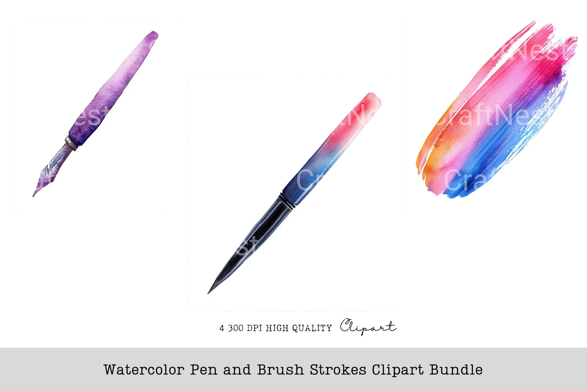 Pen And Brush Strokes Clipart Bundle