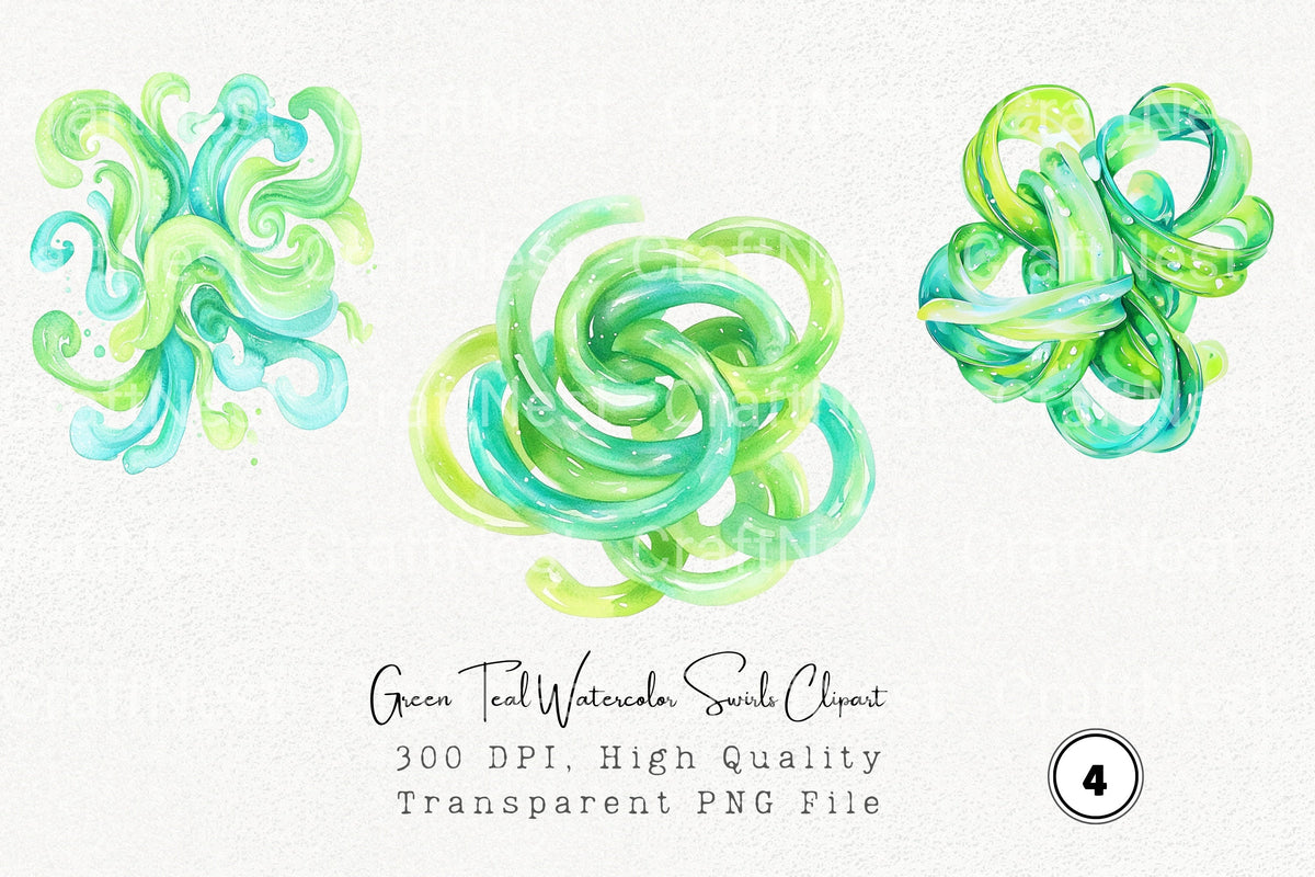 Green Teal Swirls Clipart Bundle