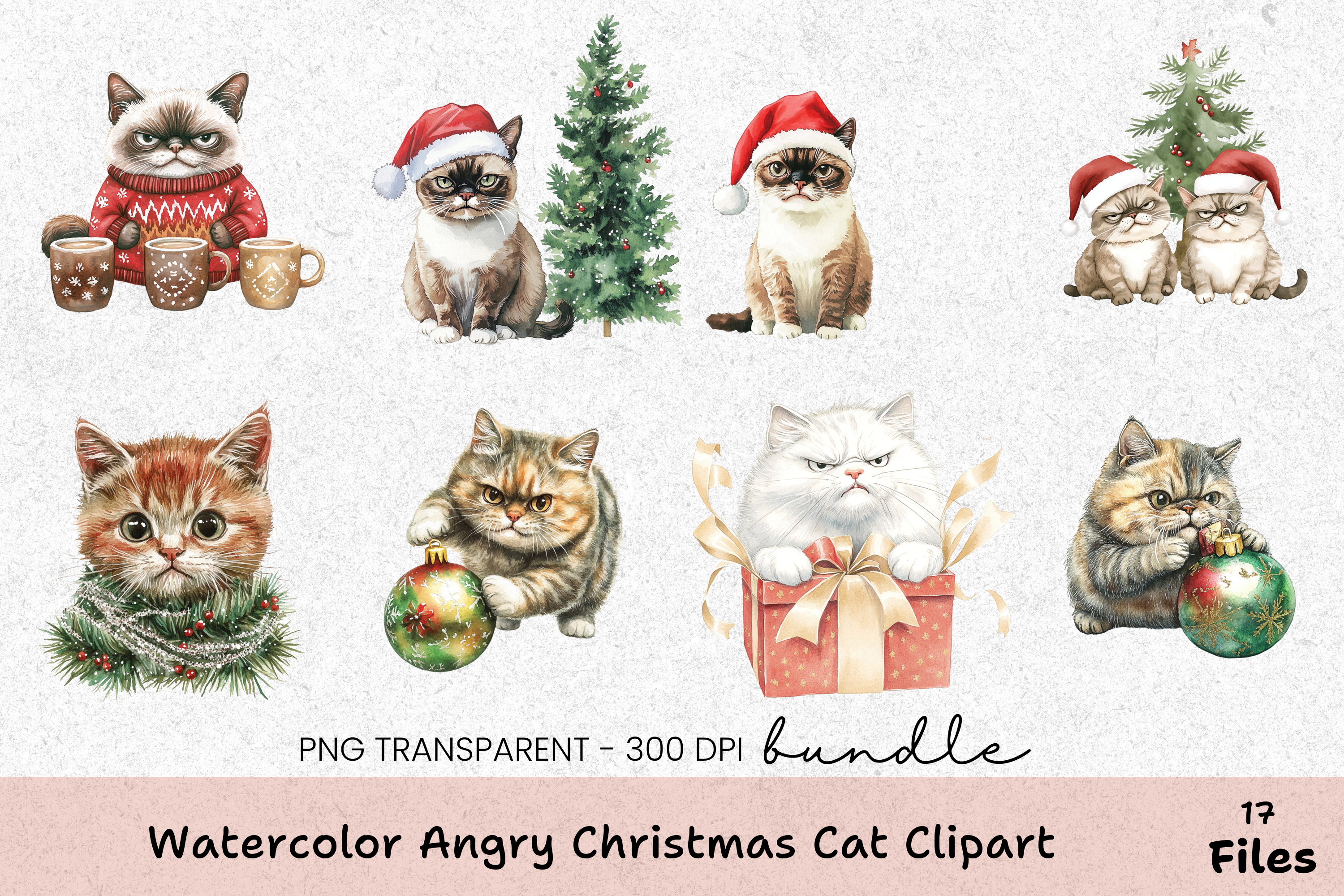 Angry Christmas Cat Clipart Bundle