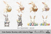 Cute Easter Bunnies with Colorful Eggs Clipart Bundle