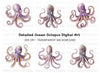 Purple Octopus Illustrations Clipart Bundle