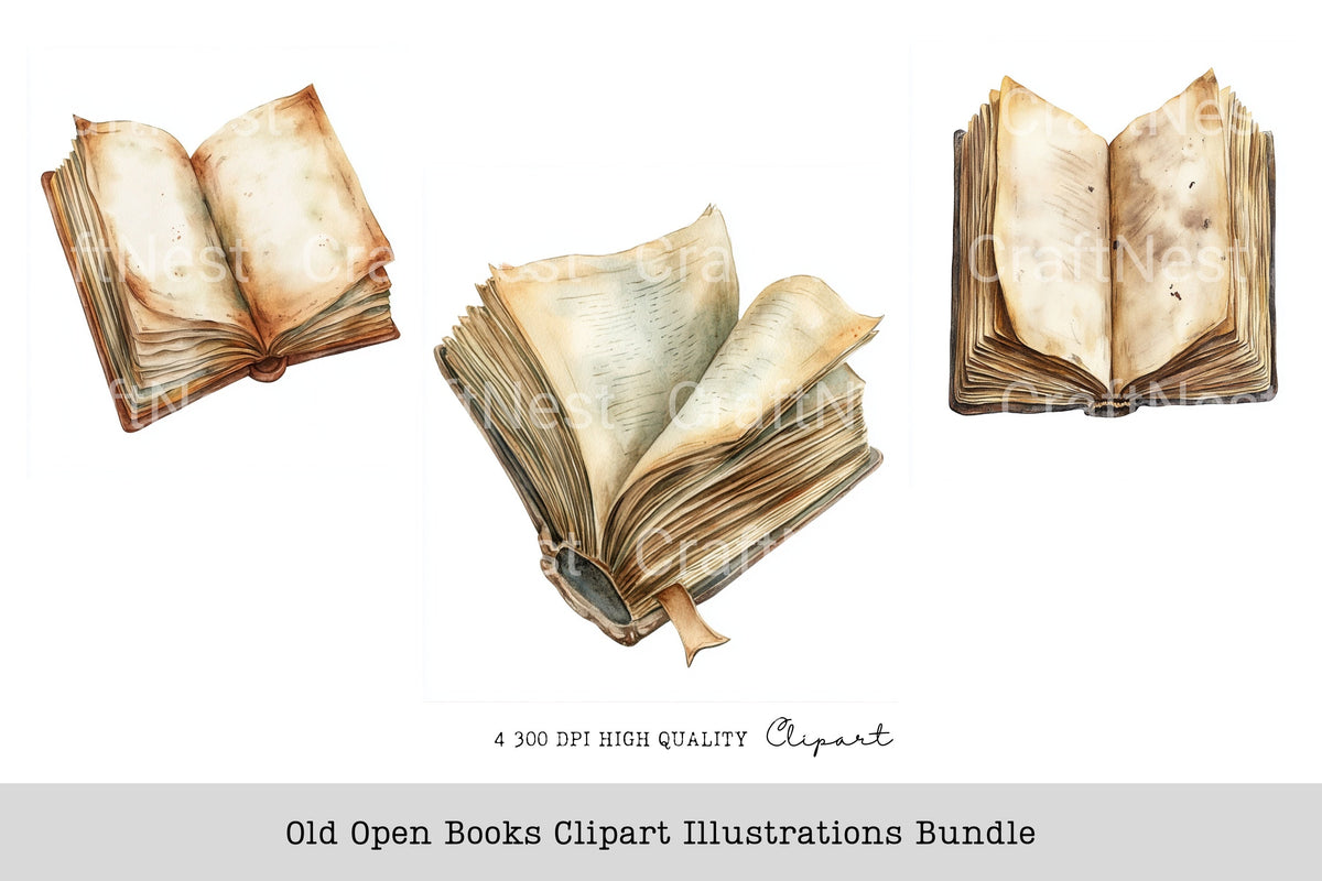 Old Open Books Clipart Illustrations Planner