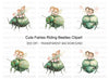 Cute Fairies Riding Green Beetles Clipart Bundle