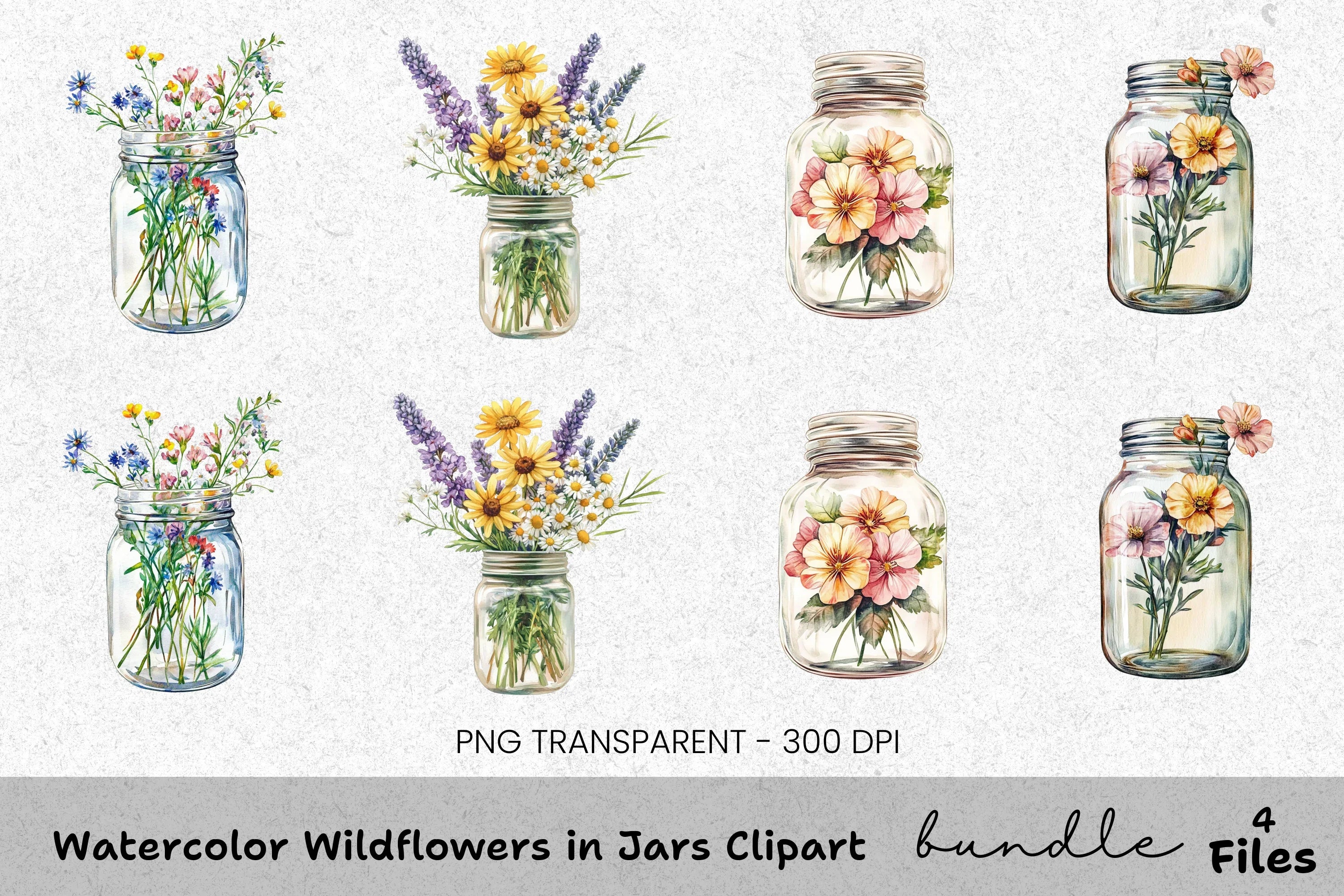 Wildflowers in Jars Clipart Bundle