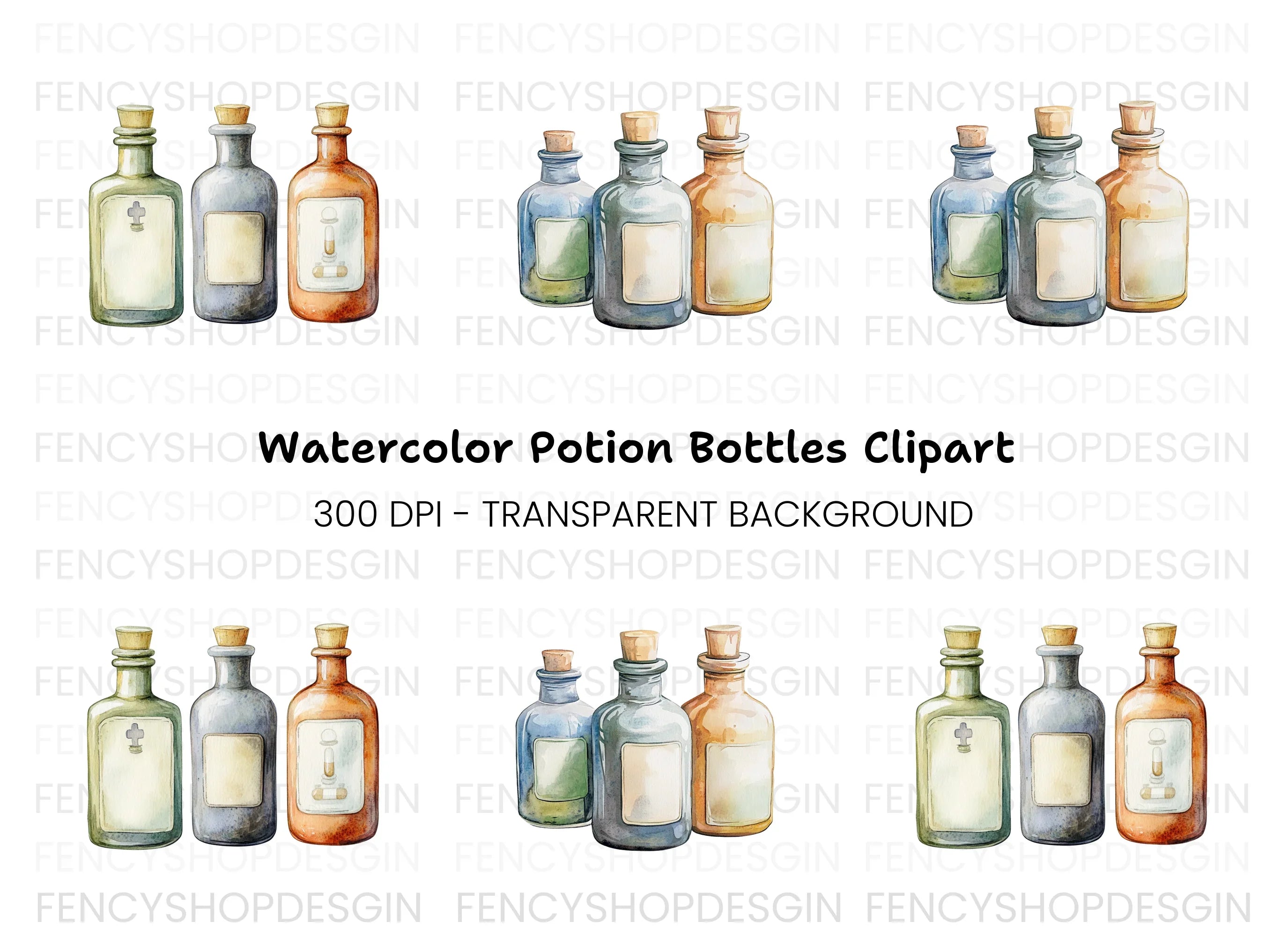 Vintage Potion Bottles Clipart Bundle