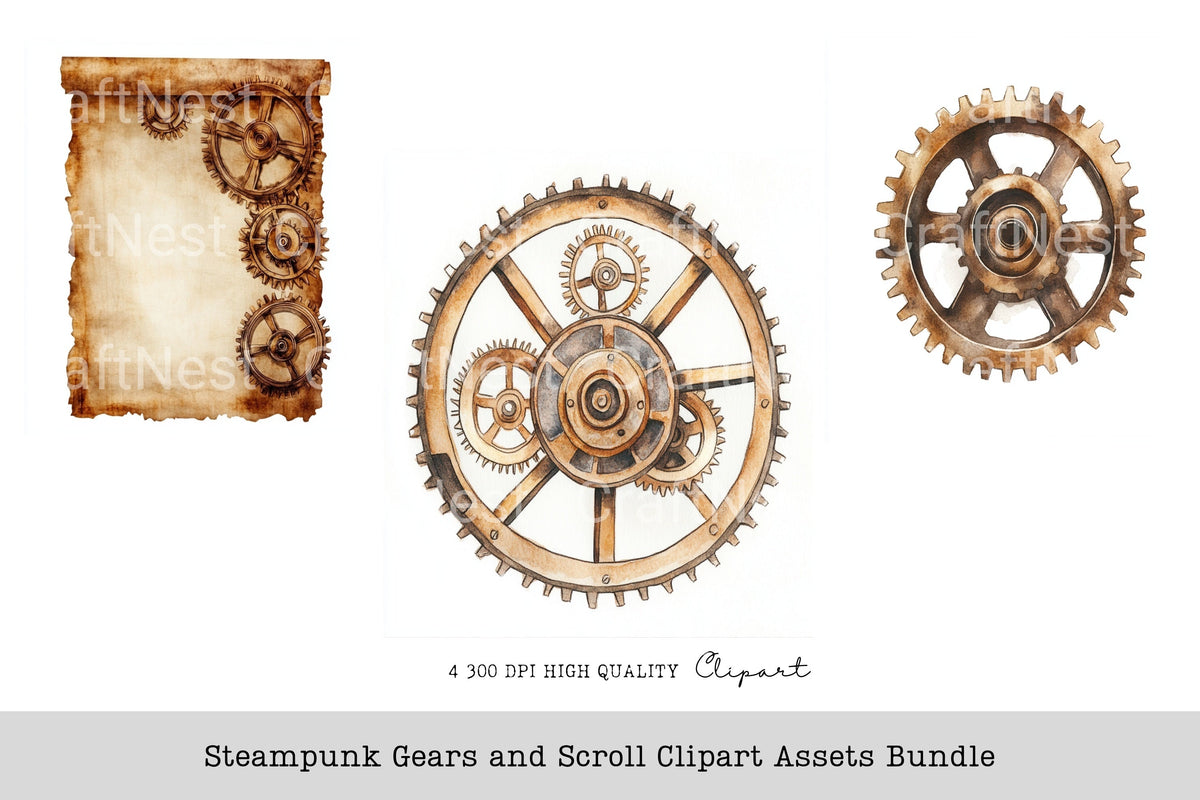 Steampunk Gears And Scroll Clipart Bundle