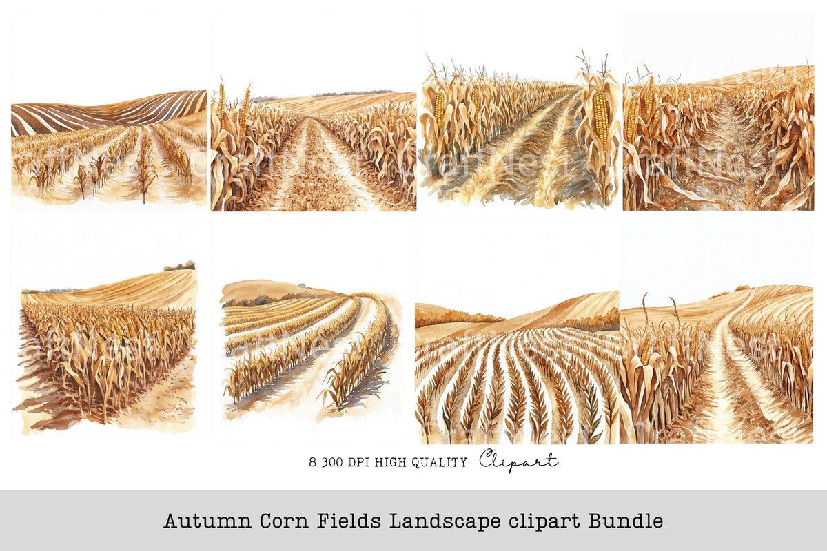 Autumn Corn Fields Landscape Clipart Bundle
