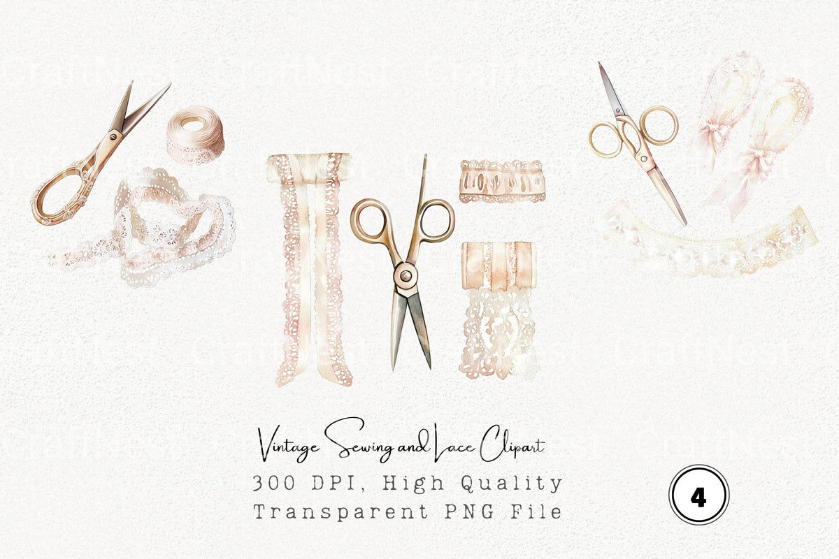 Vintage Sewing And Lace Clipart Bundle