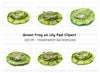 Cute Green Frogs on Lily Pads Clipart Bundle