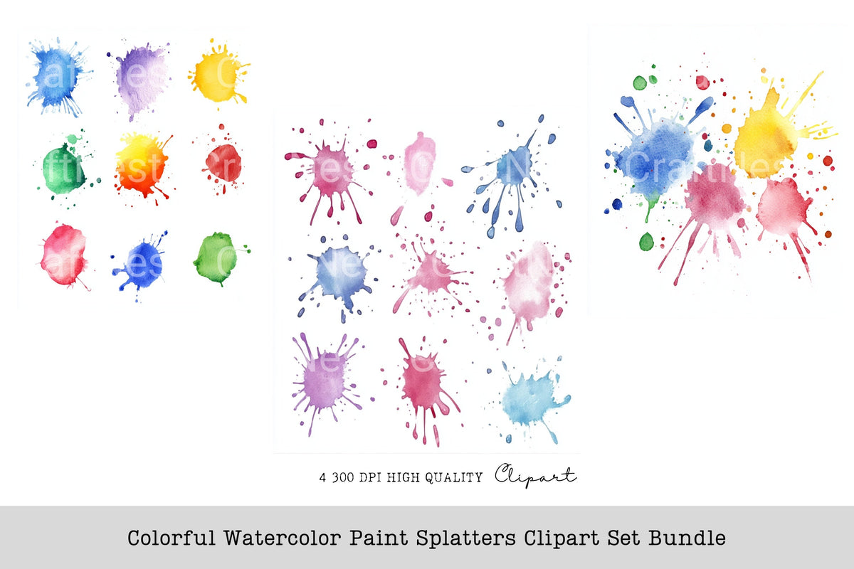 Colorful Paint Splatters Clipart Bundle