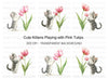 Cute Kitten with Pink Tulip Clipart Bundle