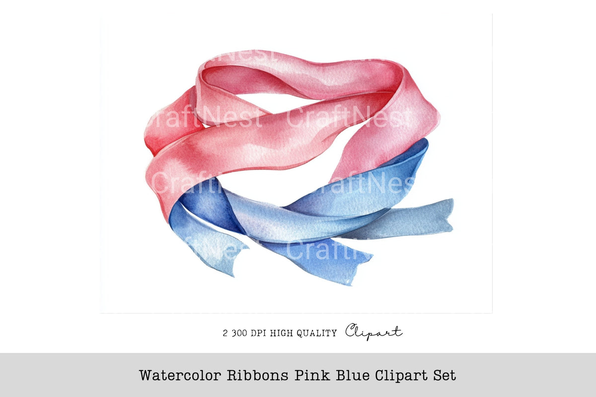 Ribbons Pink Blue Clipart Bundle