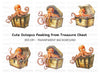 Cute Octopus in Treasure Chest Clipart Bundle