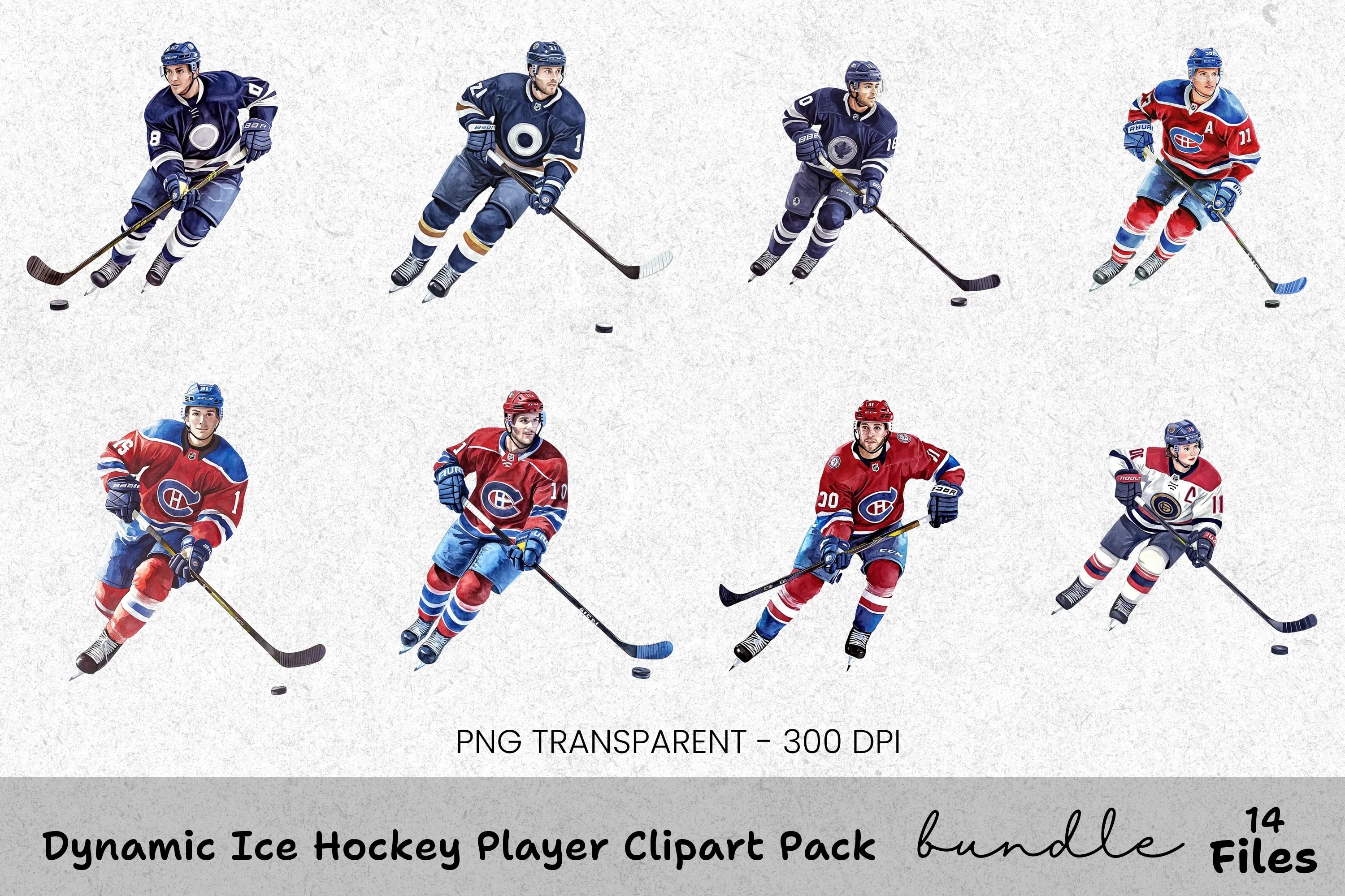 Dynamic Ice Hockey Player Clipart Bundle