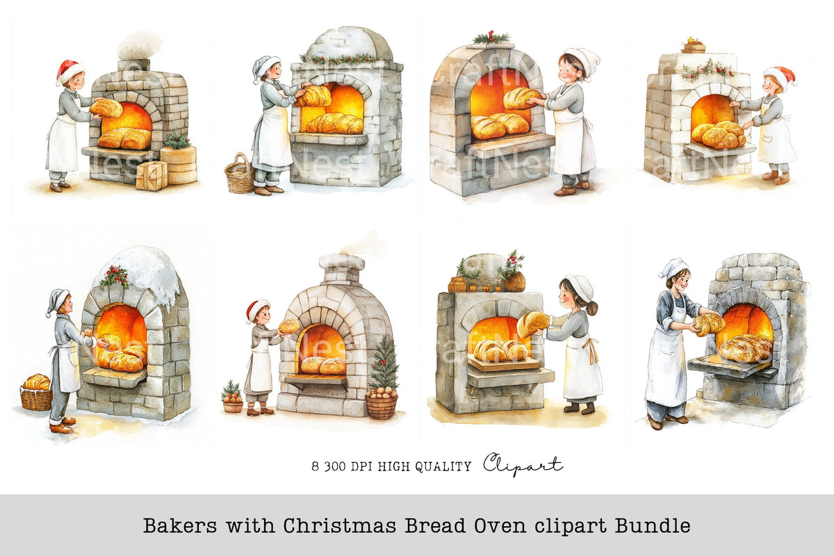 Bakers With Christmas Bread Oven Clipart Bundle
