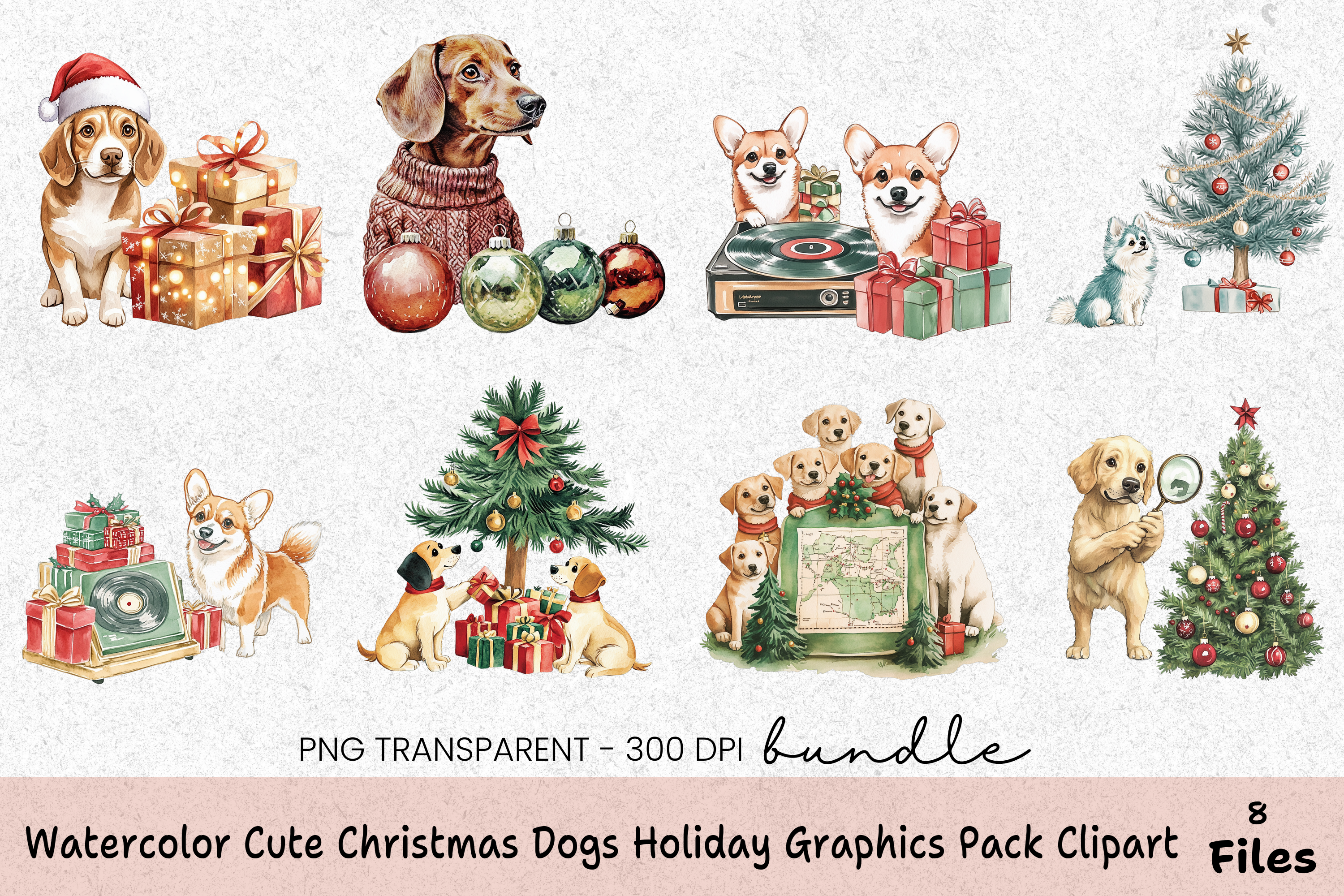 Cute Christmas Dogs Holiday Clipart Bundle