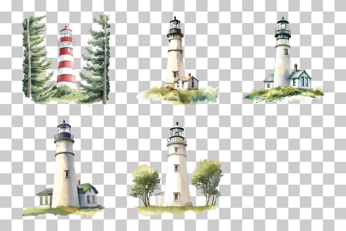Lighthouse with Coastal Tree Frame Clipart Bundle - CraftNest - Digital Crafting and Art