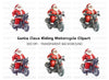 Santa Riding Motorcycle Christmas Clipart Bundle
