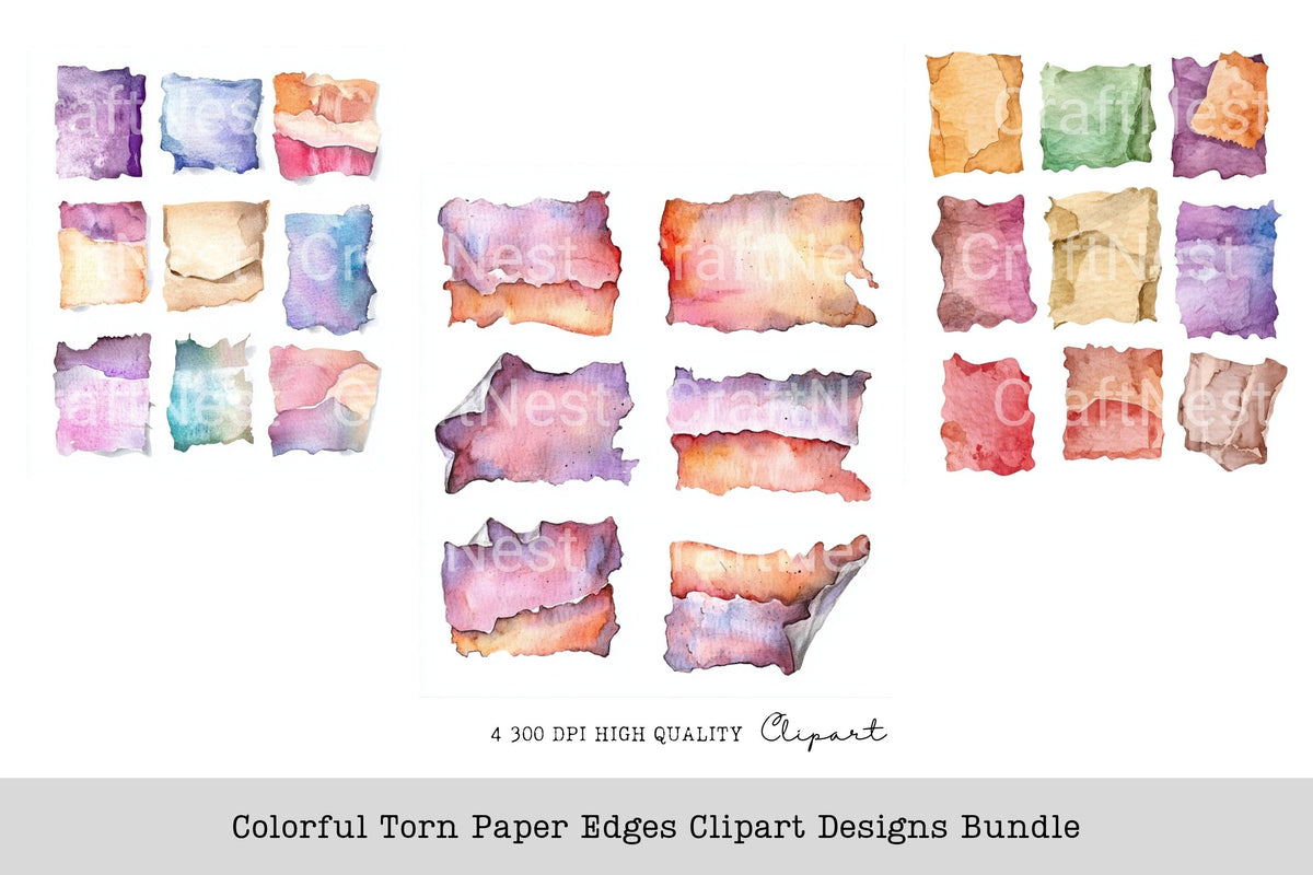 Colorful Torn Edges Designs Clipart Bundle