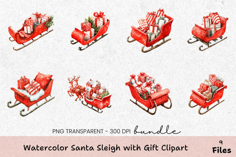 Santa Sleigh Gift Clipart Bundle - CraftNest - Digital Crafting and Art
