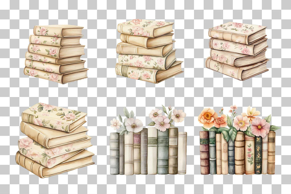 Vintage Floral Books Clipart Bundle - CraftNest - Digital Crafting and Art