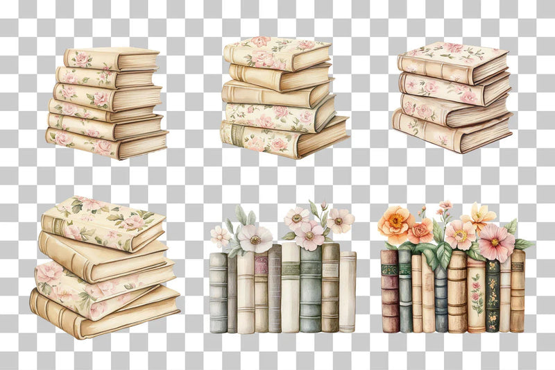 Vintage Floral Books Clipart Bundle - CraftNest - Digital Crafting and Art
